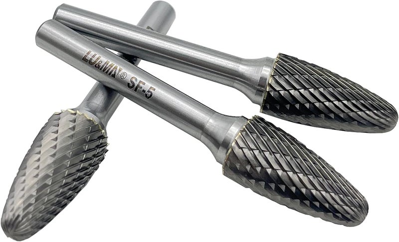 LU&MN SF-5 Tungsten Carbide Burr Tree Shape Radius End Double Cut Rotary Burr File (1/2” Cutter Dia X 1”Cutter Length) with 1/4'' Shank, 3PCS - Image 5
